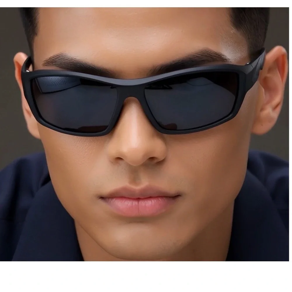Men's Sporty Wrap Sunglasses Black Frame Gray Lens UV Protection Male Lentes New